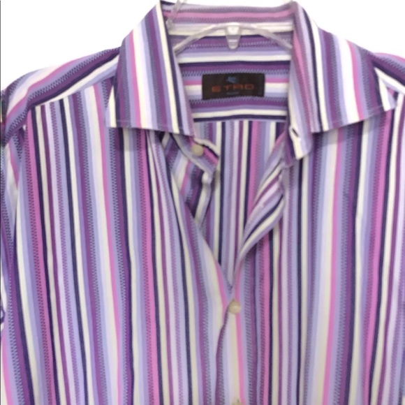 Mens Etro Milano Purple Striped Button Down Shirt - Picture 5 of 8